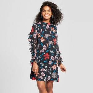 ❌ SOLD | Floral Frill Sleeve Sheer Shift Dress